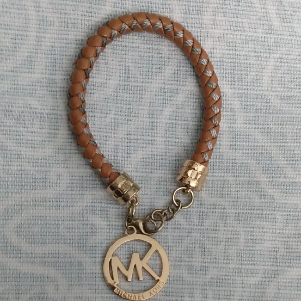 * CLEARANCE * Michael Kors Tan and Gold Leather Braided Bracelet